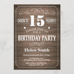 Rustic 15th Birthday Invitation