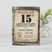 Rustic 15th Birthday Invitation Vintage Wood (Standing Front)
