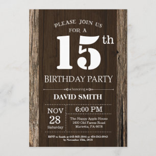 Rustic 15th Birthday Invitation Vintage Wood
