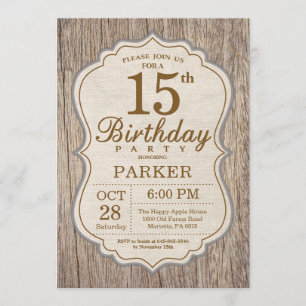 Rustic 15th Birthday Invitation Wood
