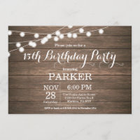 Rustic 15th Birthday Invitation Wood