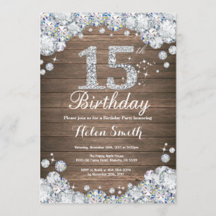 Rustic 15th Birthday Silver Diamond Invitation