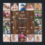 Rustic 16 Photo Collage Family Quote Pallet Wood  Square Wall Clock<br><div class="desc">Create your own photo collage wall clock with 16 of your favorite pictures. The photo frame clock helps you treasure your special moments and also makes a thoughtful gift for parents, grandparents and friends. The personalized family clock makes it a perfect gift for all occasions. Personalize with family name and...</div>