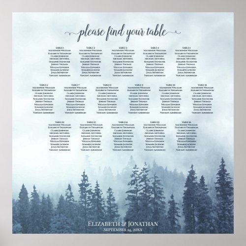 Rustic 16 Table Blue Forest Wedding Seating Chart
