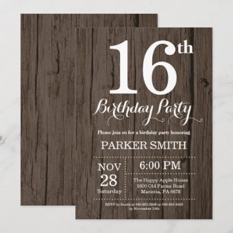 Rustic 16th Birthday Invitation | Zazzle