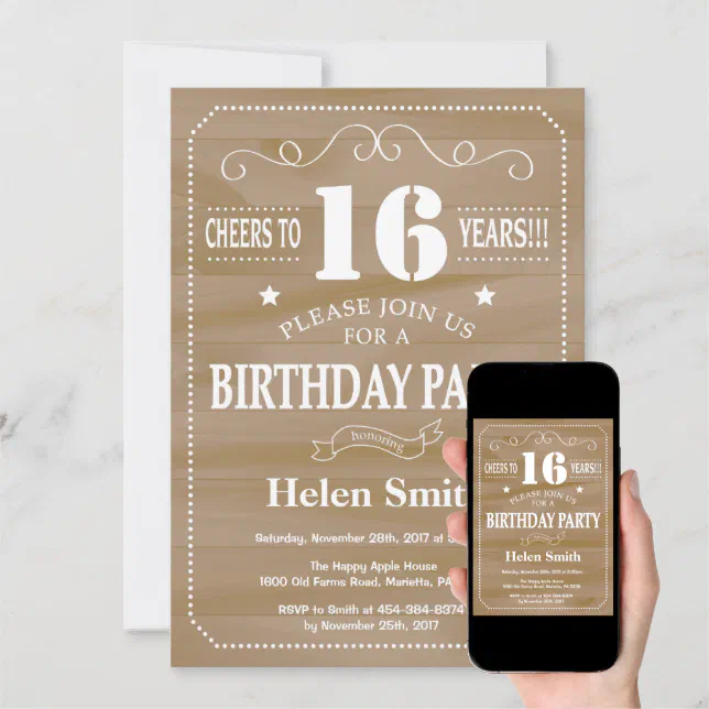 Rustic 16th Birthday Invitation | Zazzle