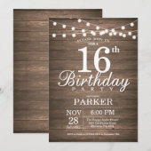 Rustic 16th Birthday Invitation String Lights Wood | Zazzle