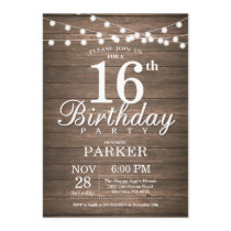 Rustic 16th Birthday Invitation String Lights Wood