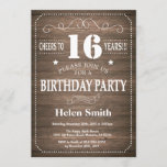 Rustic 16th Birthday Invitation Vintage Retro<br><div class="desc">Rustic 16th Birthday Invitation with Rustic Wood Background. Vintage Retro. Adult Birthday. Male Men or Women Birthday. Kids Boy or Girl Lady Teen Teenage Bday Invite. 13th 15th 16th 18th 20th 21st 30th 40th 50th 60th 70th 80th 90th 100th. Any Age. For further customization, please click the "Customize it" button...</div>