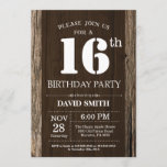 Rustic 16th Birthday Invitation Vintage Wood<br><div class="desc">Rustic 16th Birthday Invitation with Rustic Wood Background. Vintage Retro Country. Adult Birthday. Male Men or Women Birthday. Kids Boy or Girl Lady Teen Teenage Bday Invite. 13th 15th 16th 18th 20th 21st 30th 40th 50th 60th 70th 80th 90th 100th. Any Age. For further customization, please click the "Customize it"...</div>