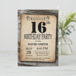 Rustic 16th Birthday Invitation Vintage Wood | Zazzle