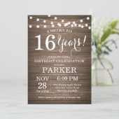 Rustic 16th Birthday Invitation Wood (Standing Front)