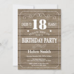 Rustic 18th Birthday Invitation<br><div class="desc">Rustic 18th Birthday Invitation. White Typography. Rustic Wood Background. Adult Birthday. Male Men or Women Birthday. Kids Boy or Girl Lady Teen Teenage Bday Invite. 13th 15th 16th 18th 20th 21st 30th 40th 50th 60th 70th 80th 90th 100th. Any Age. For further customization, please click the "Customize it" button and...</div>