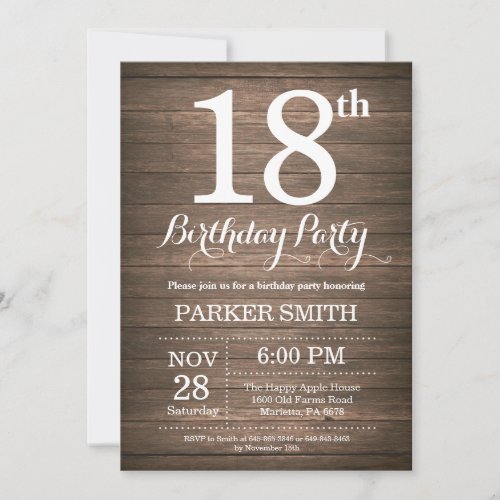 Rustic 18th Birthday Invitation