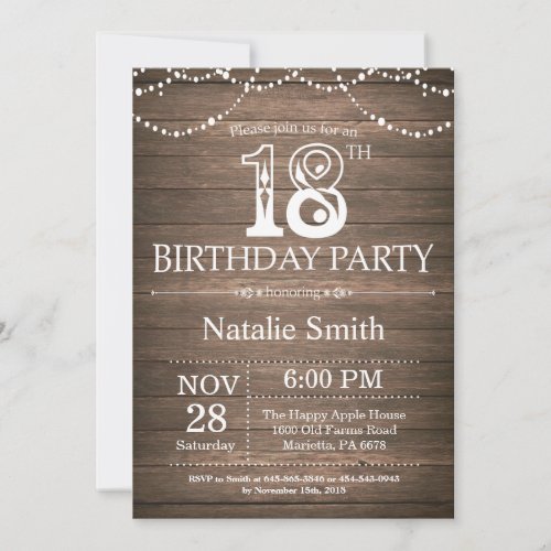 Rustic 18th Birthday Invitation String Lights