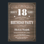 Rustic 18th Birthday Invitation Vintage Retro<br><div class="desc">Rustic 18th Birthday Invitation with Rustic Wood Background. Vintage Retro. Adult Birthday. Male Men or Women Birthday. Kids Boy or Girl Lady Teen Teenage Bday Invite. 13th 15th 16th 18th 20th 21st 30th 40th 50th 60th 70th 80th 90th 100th. Any Age. For further customization, please click the "Customize it" button...</div>