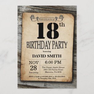 Rustic 18th Birthday Invitation Vintage Wood