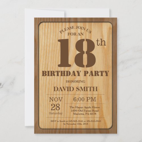 Rustic 18th Birthday Invitation Vintage Wood