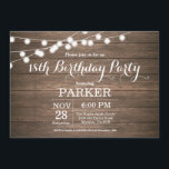 Rustic 18th Birthday Invitation Wood<br><div class="desc">Rustic 18th Birthday Invitation with String Lights Wood Background. 13th 15th 16th 18th 21st 30th 40th 50th 60th 70th 80th 90th 100th,  Any age. For further customization,  please click the "Customize it" button and use our design tool to modify this template.</div>