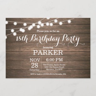 Rustic 18th Birthday Invitation Wood
