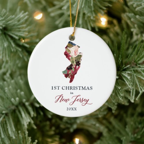 Rustic 1st Christmas In New Jersey NJ Personalized Ceramic Ornament