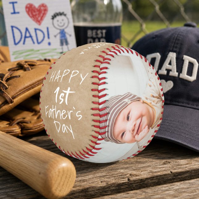 Rustic 1st Father`s Day Script 2 Photo Collage Bas Baseball (Creator Uploaded)