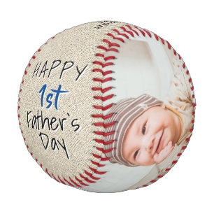 Rustic 1st Father`s Day Script 2 Photo Collage Bas Baseball