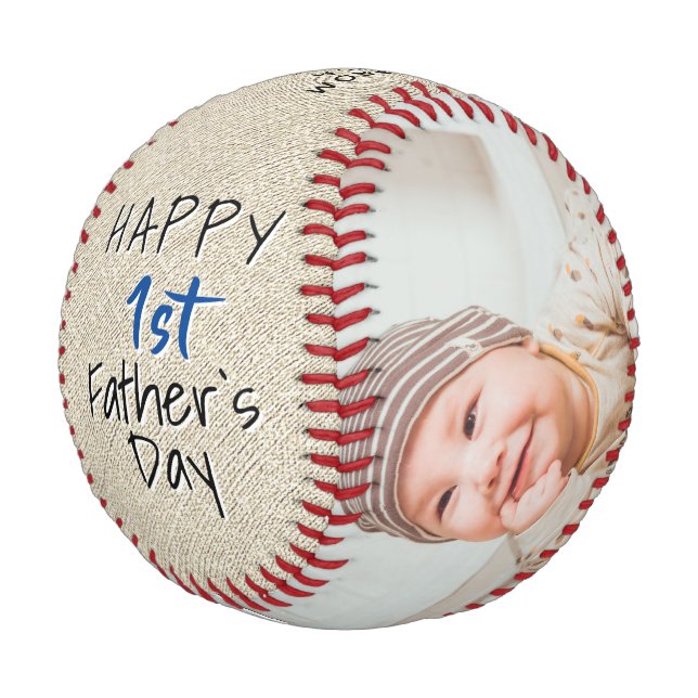Rustic 1st Father`s Day Script 2 Photo Collage Bas Baseball (Angled)