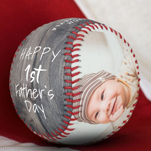 Rustic 1st Fathers Day Script 2 Photo Collage Baseball