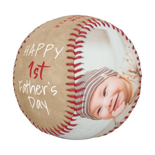 Rustic 1st Father`s Day Script 2 Photo Collage Baseball - Rustic 1st Father`s Day Script 2 Photo Collage Baseball. Rustic beige background. Add 2 photos into the template and make a sweet keepsake and personal gift for a new dad for Father`s Day.