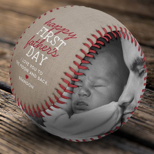 Rustic 1st Fathers Day 2 Photo Baseball
