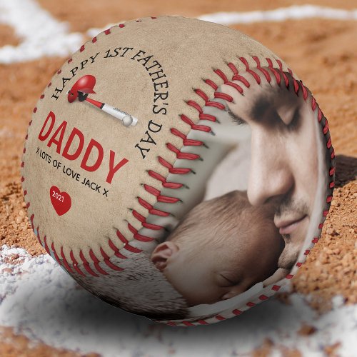 Rustic 1st Fathers Day 2 Photo Gift Baseball