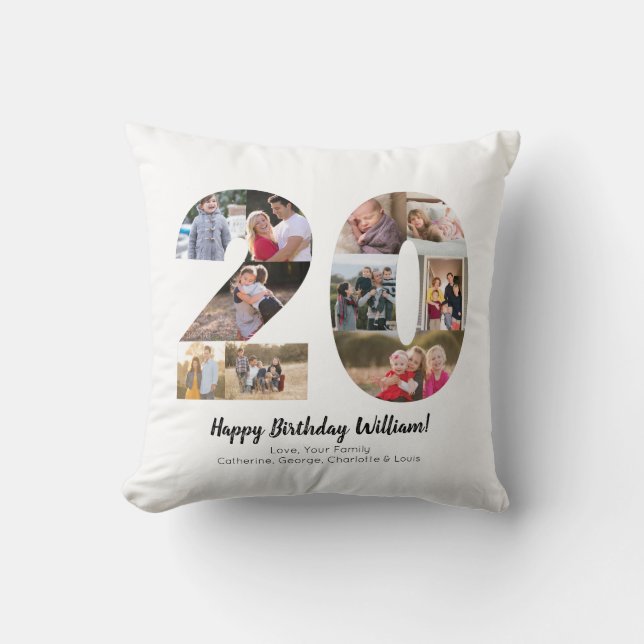 Rustic 20 Number Photo Collage Custom Greeting Throw Pillow (Front)