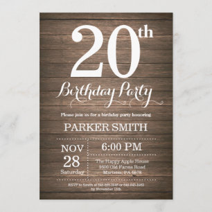 Rustic 20th Birthday Invitation