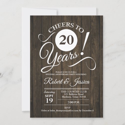 Rustic 20th Wedding Anniversary _ Wood Invitation