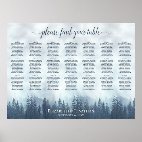 Rustic 21 Table Blue Pines Wedding Seating Chart