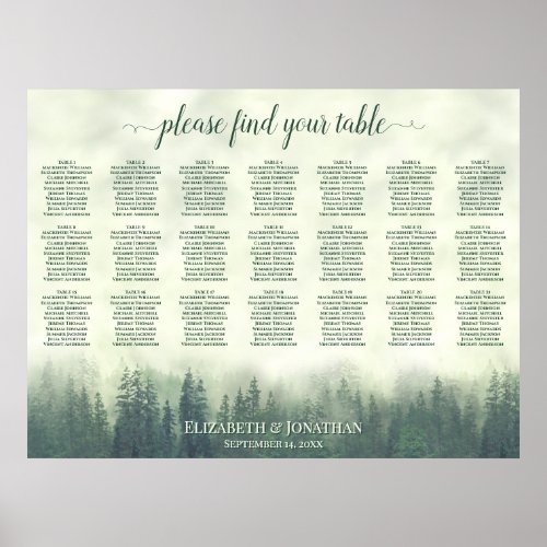 Rustic 21 Table Green Pines Wedding Seating Chart