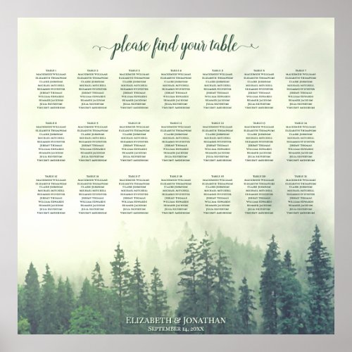 Rustic 21 Table Green Pines Wedding Seating Chart