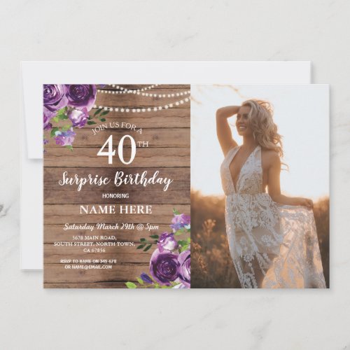 Rustic 21st 30th 40th Birthday Party Wood Photo Invitation