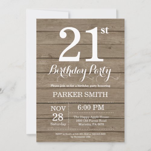 Rustic 21st Birthday Invitation