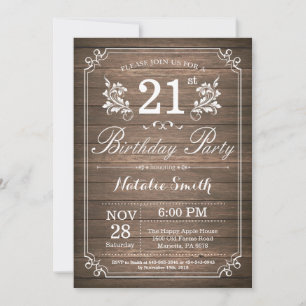 Rustic 21st Birthday Invitation Floral