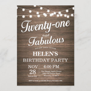 Rustic 21st Birthday Invitation Wood Fabulous