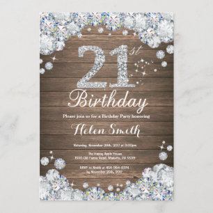 Rustic 21st Birthday Silver Diamond Invitation