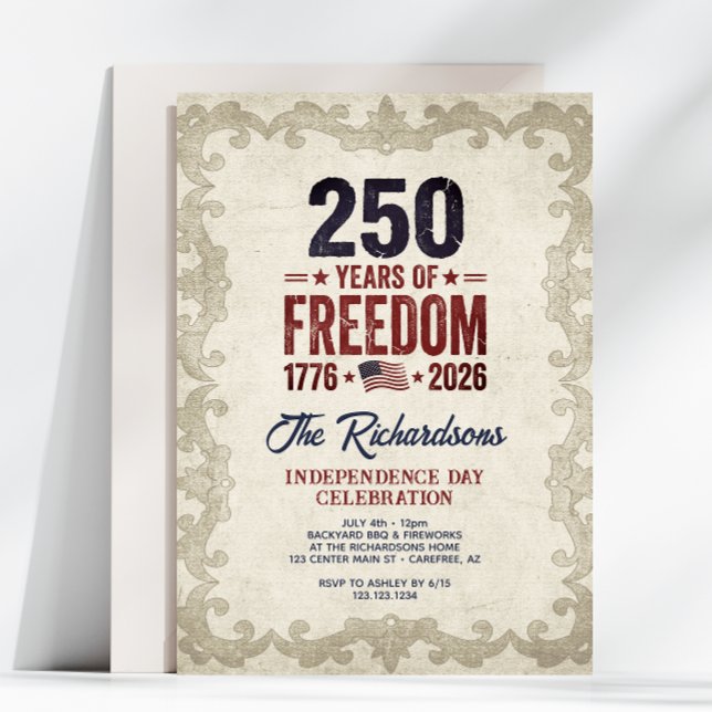 Rustic 250th Anniversary Independence Day Invitation (Creator Uploaded)