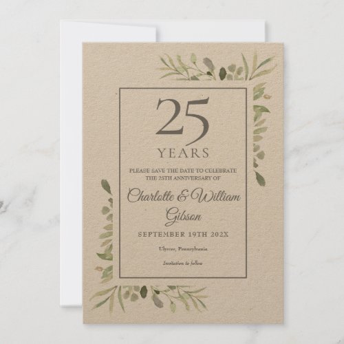 Rustic 25th Silver Wedding Anniversary Greenery Save The Date