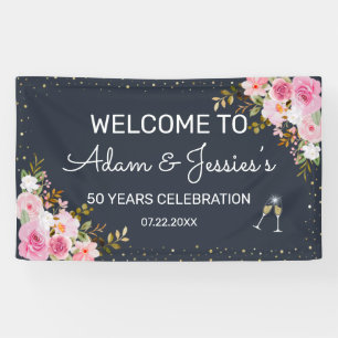 Rustic 25th Wedding Anniversary Champagne Backdrop Banner