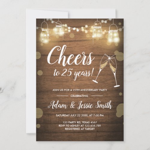 Rustic 25th Wedding Anniversay Invitation Lights