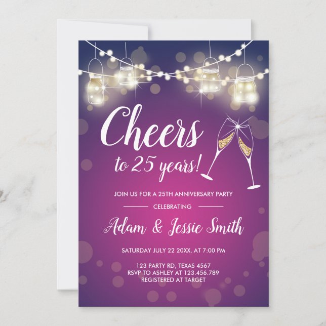 Rustic 25th Wedding Anniversay Invitation Lights (Front)