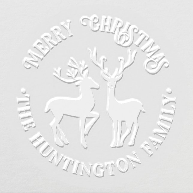 Rustic 2 Deer Merry Christmas Greeting Family Name Embosser (Design)
