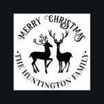 Rustic 2 Deer Merry Christmas Greeting Family Name Self-inking Stamp<br><div class="desc">Rustic 2 Deer Merry Christmas Greeting Family Name Round ========</div>